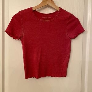 American Eagle distressed faded red shirt sleeve shirt